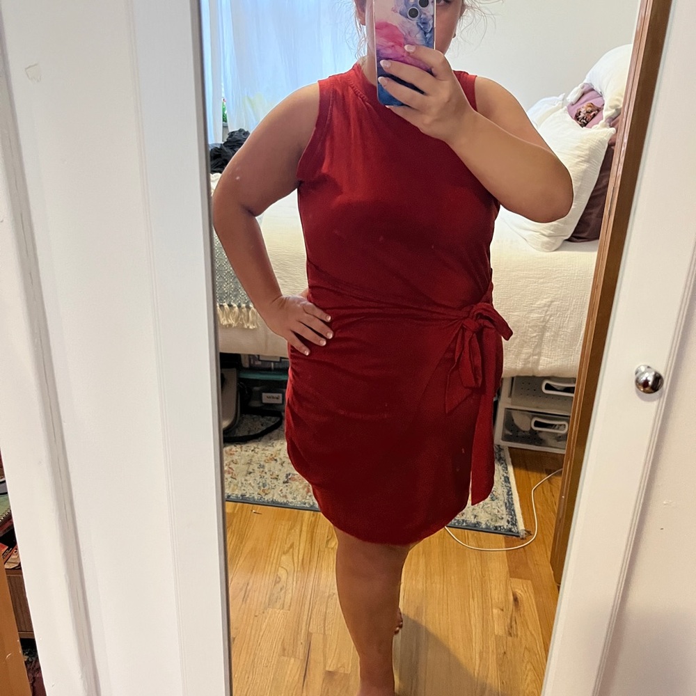 Rust Colored Waist Wrap Dress